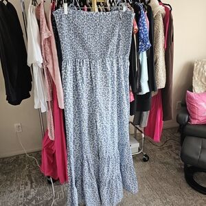 Blue Floral Strapless Maxi Dress